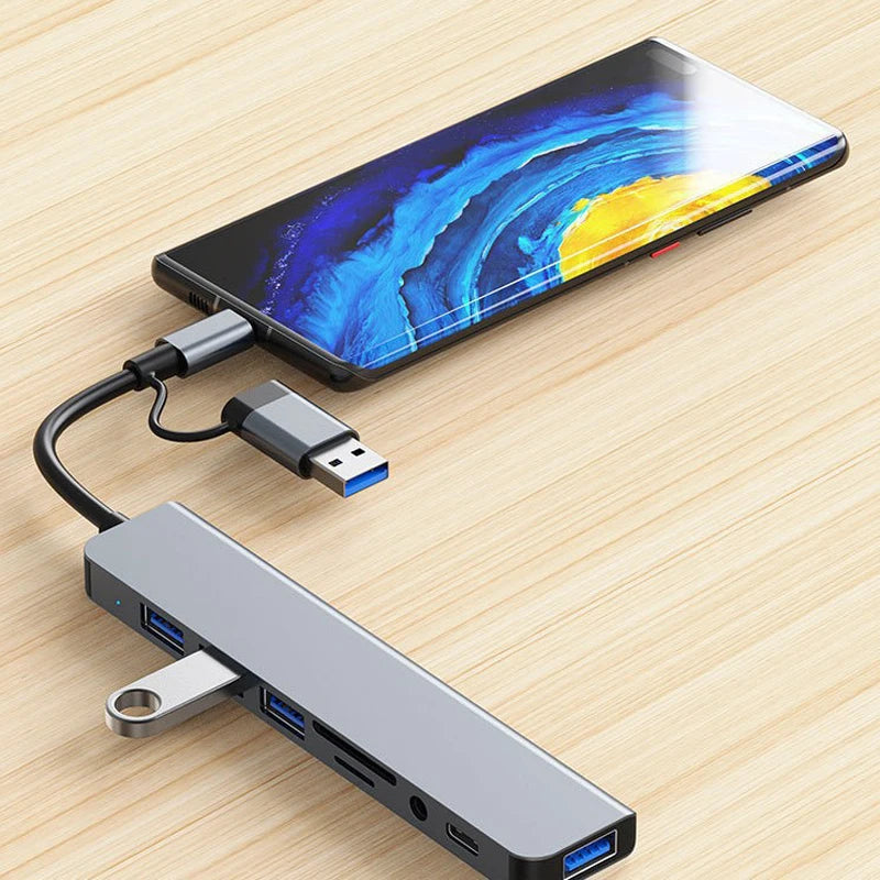 8-in-2 USB-C hub with SD reader and audio jack - product image 3