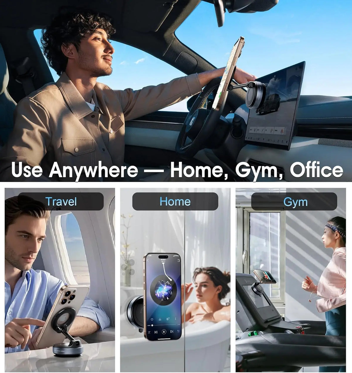 Folding magnetic phone holder with suction mount product image - view 6