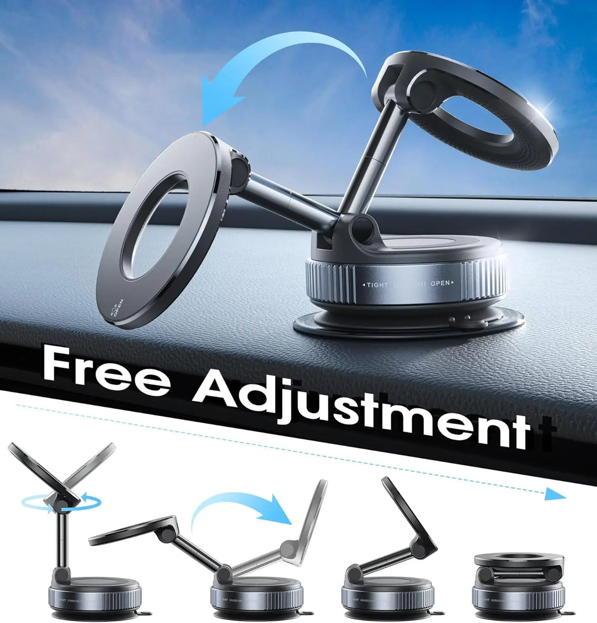Folding magnetic phone holder with suction mount product image - view 4
