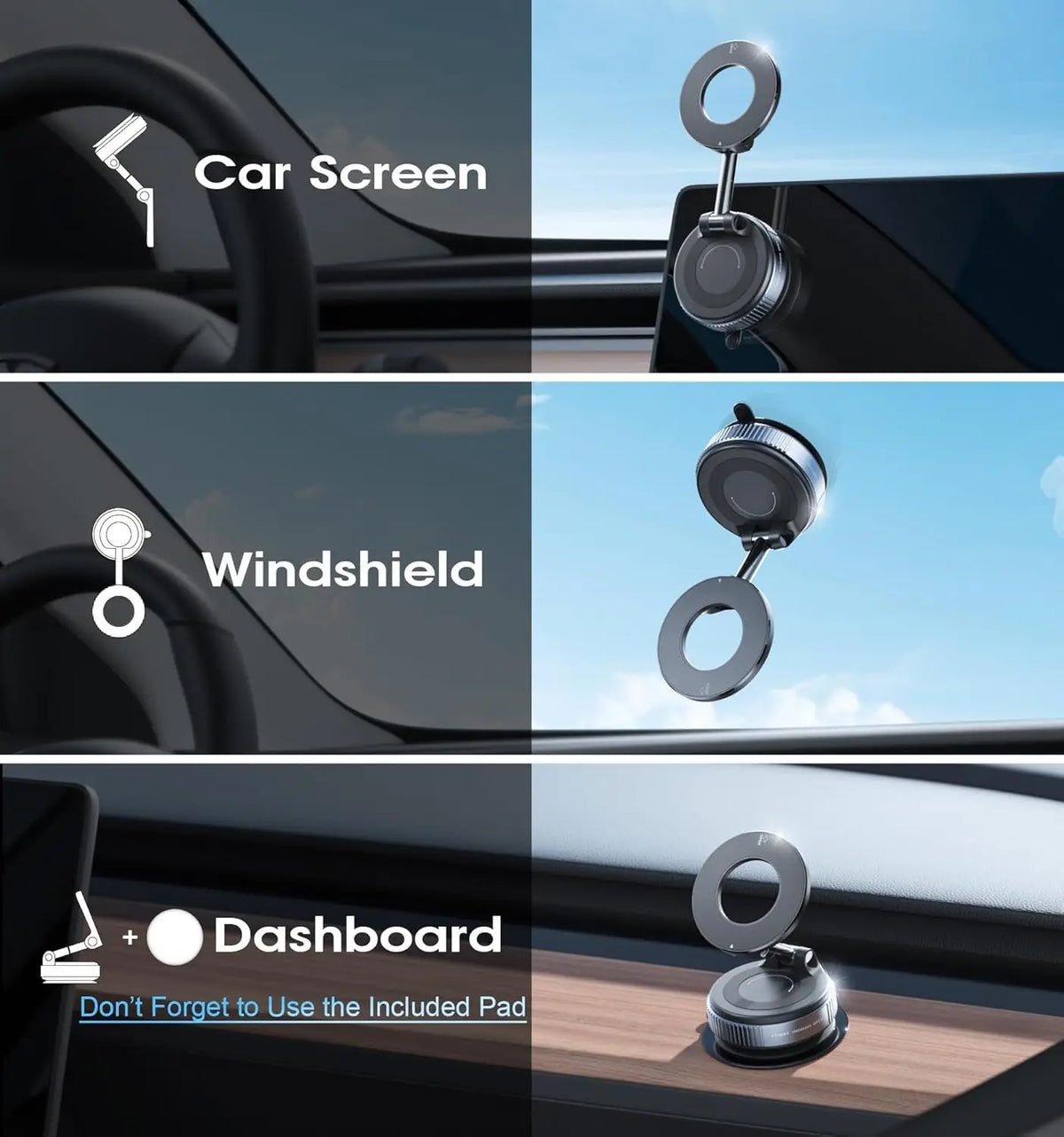 Folding magnetic phone holder with suction mount product image - view 2
