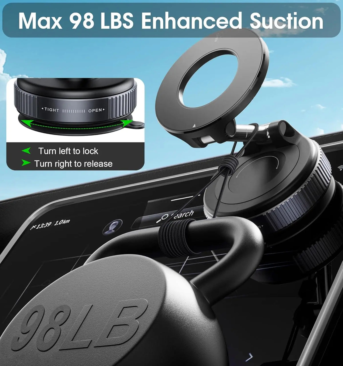 Folding magnetic phone holder with suction mount product image - view 3