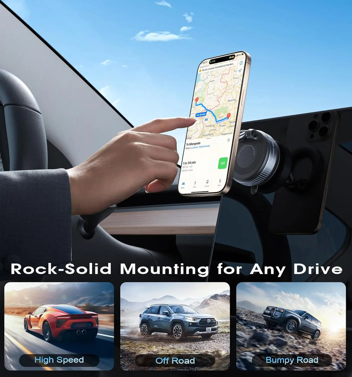 Folding magnetic phone holder with suction mount product image - view 5